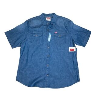 Wrangler Blue Casual Button Down rodeo snap pearl chambray Shirt for Men XL